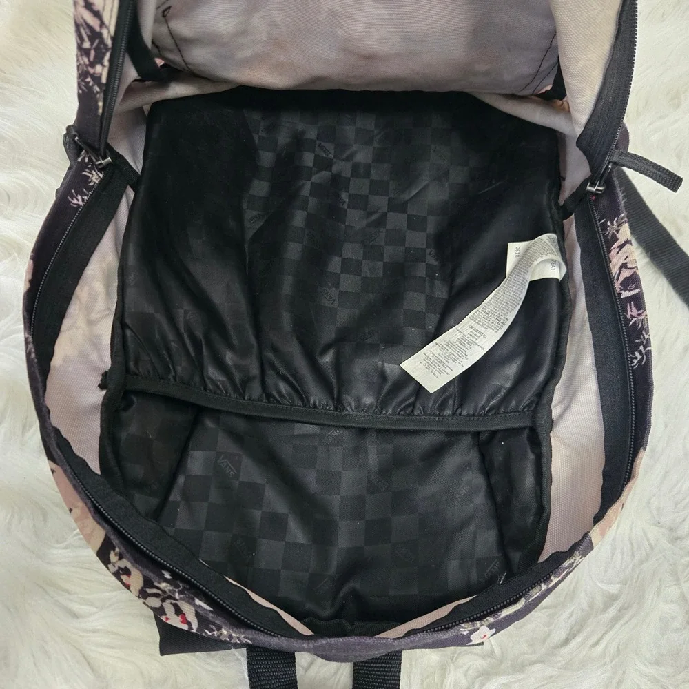 Vans Realm‎ Backpack Black Floral Print Canvas School Bag Laptop Sleeve